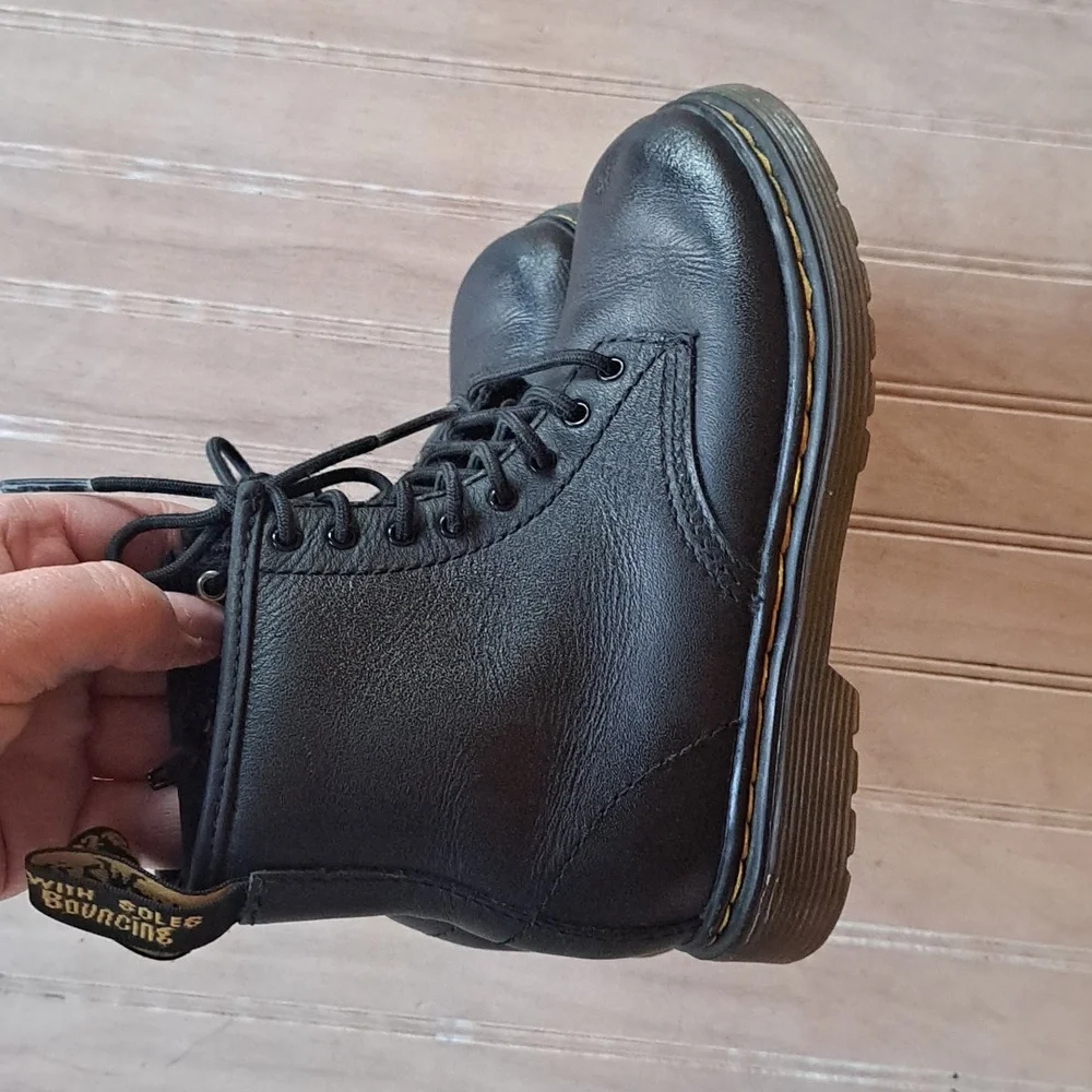 Dr. Martens 1460 T Blk Leather Lace-Up Side Zip Combat Boots Toddler Classic - Picture 4 of 10